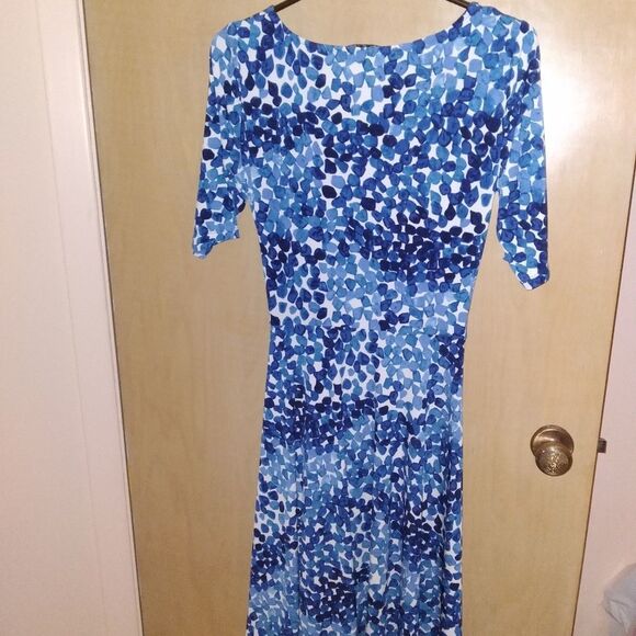 Maggy London For  Melanie Lyne White And Blue Dress Size 8 - Picture 3 of 3
